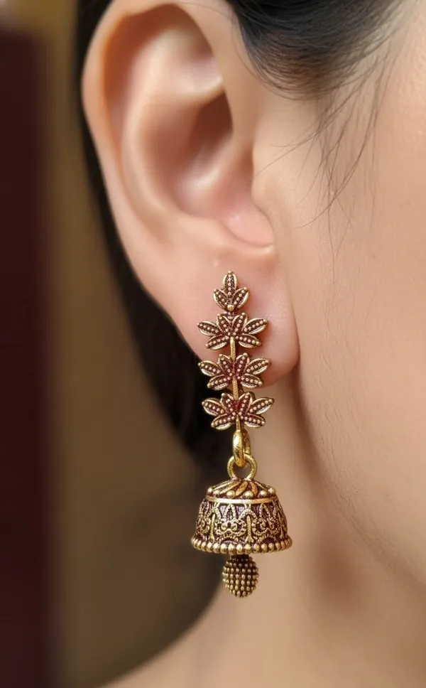 Gold_Toned_Jhumka_Earrings_Maroon_Enamel_Detailing