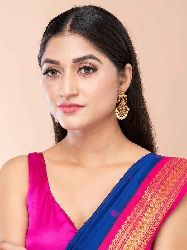 Magenta_&_Gold_Peacock_Shape_Drop_Earrings