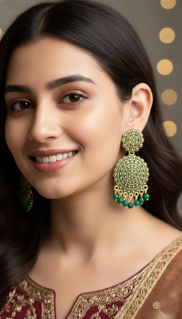 Gold_Tone_Green_Beaded_Dangler_Earrings_With_Intricate_Circular_Detailing