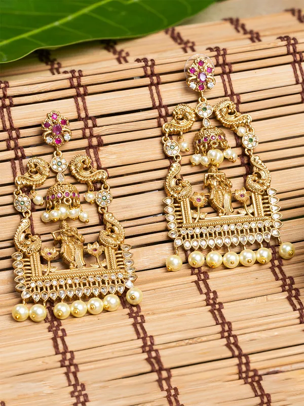 Gold_&_Multi_Square_Shape_Drop_Earrings