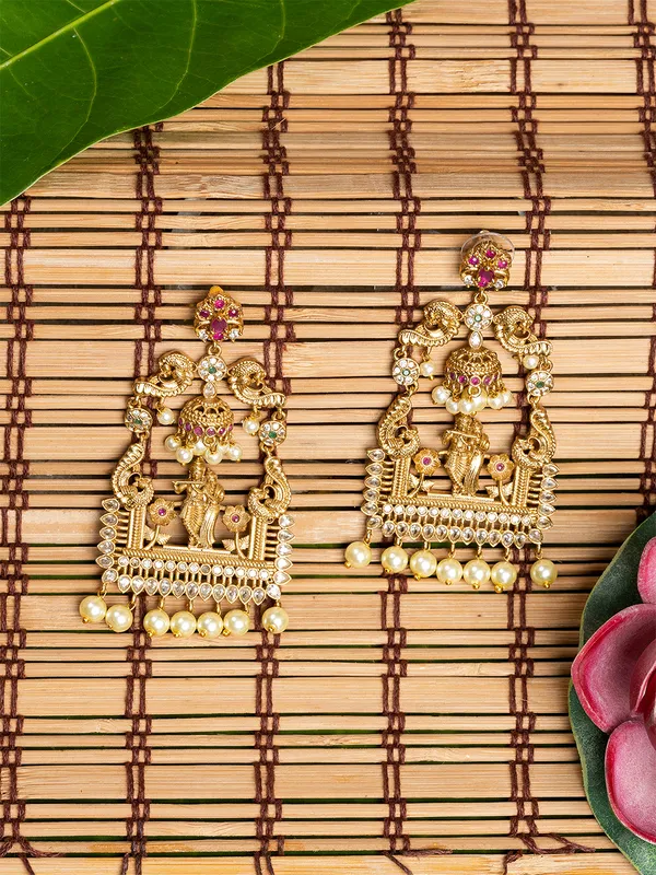 Gold_&_Multi_Square_Shape_Drop_Earrings