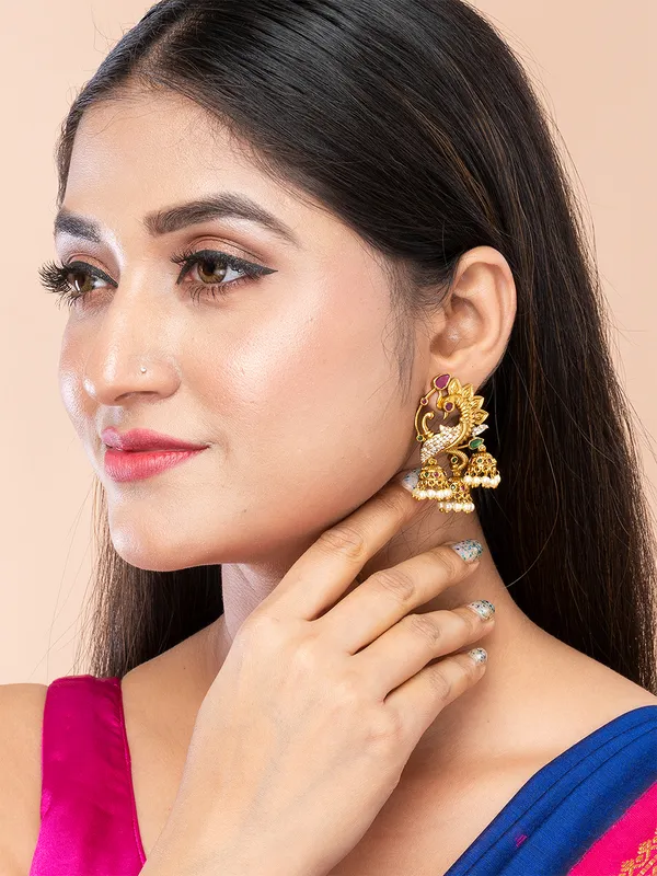 Gold_&_Multi_Peacock_Shape_Drop_Earrings