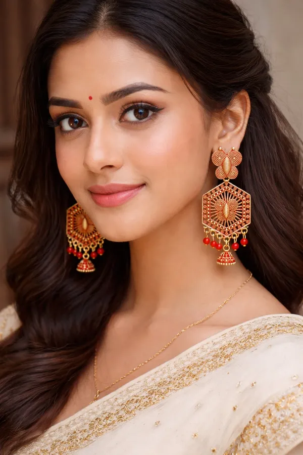 Gold_Toned_&_Red_Butterfly_Hexagon_Jhumka_Earrings