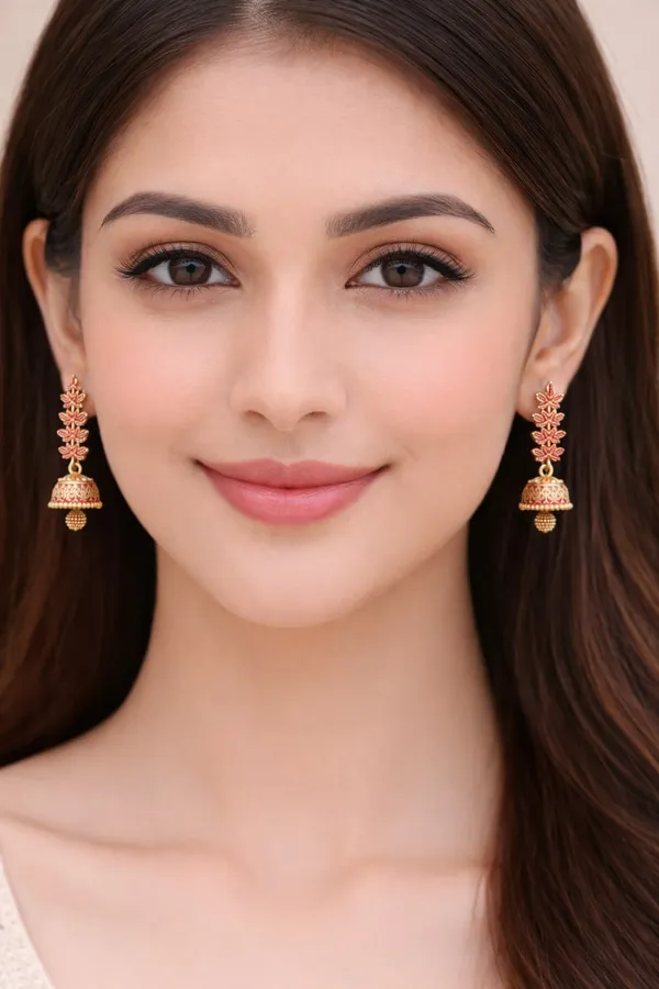 Gold_Toned_Jhumka_Earrings_Red_Enamel_Detailing