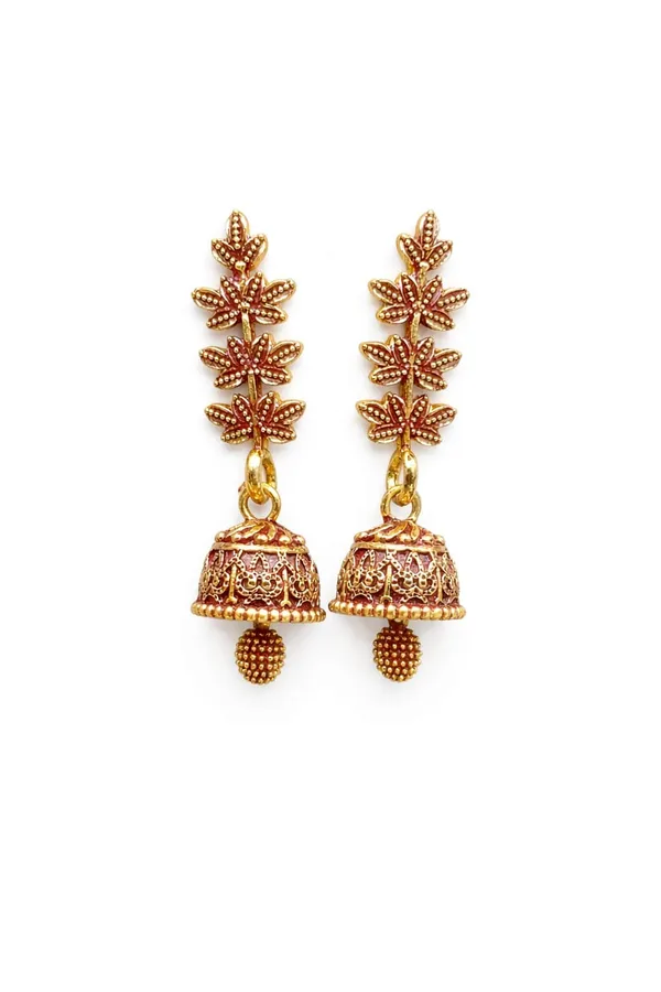 Gold_Toned_Jhumka_Earrings_Maroon_Enamel_Detailing