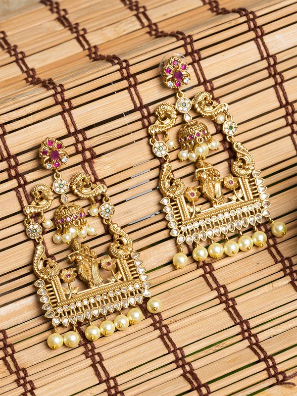 Gold_&_Multi_Square_Shape_Drop_Earrings