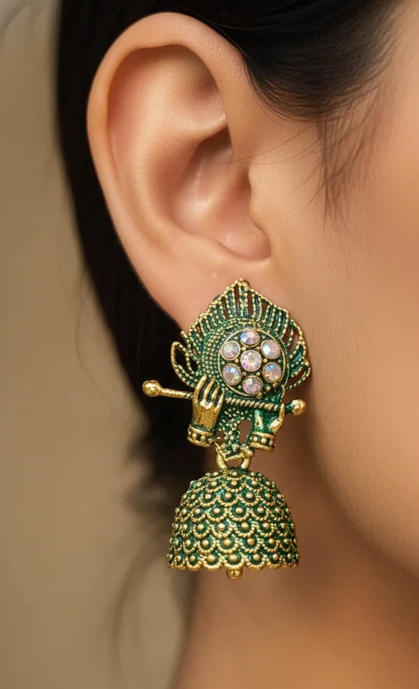 Gold_Toned_Green_Krishna_Flute_Jhumka_Earrings