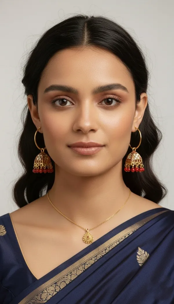 Gold_Tone_Hoop_Jhumka_Earrings_With_Red_Beads