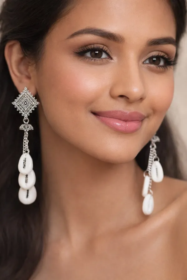 Square_Silver_Tone_Stud_Earrings_With_Cascading_Chain_Drops