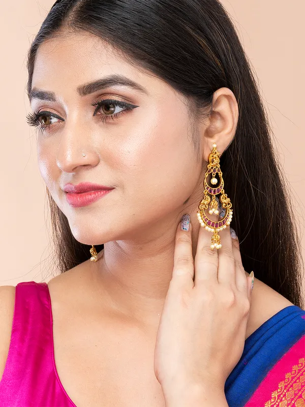 Magenta_&_Gold_Crescent_Shape_Drop_Earrings