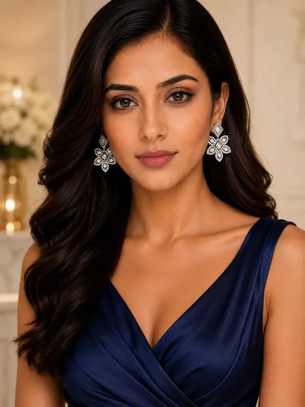 Silver_&_White_Floral_Shape_Drop_Earrings