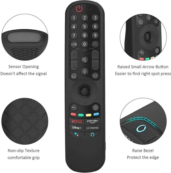 Caldipree_Front_&_Back_Case_For_Lg_Mr21Ga_Mr21N_Mr21Gc_Remote_Control_Cover_Lg_Oled_Tv_Magic_Remote_2021_Model_(Black,_Silicon)
