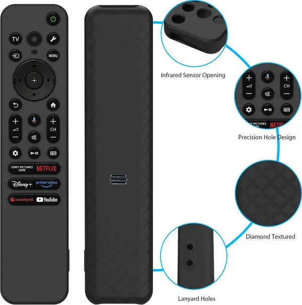 Caldipree_Front_&_Back_Case_For_Sony_Bravia_Smart_Tv_2023_2024_2025_Voice_Remote_Rmf-Tx910U_Remote_Cover_(Black,_Silicon)