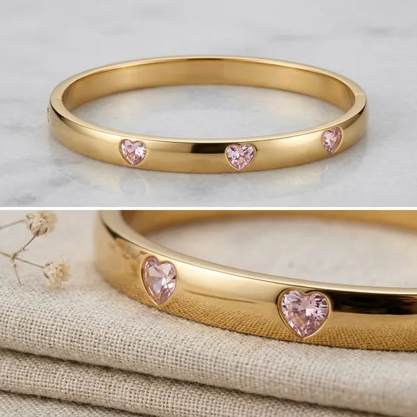 Golden_&_Pink_Heart__Bangle_Anti_Tarnish