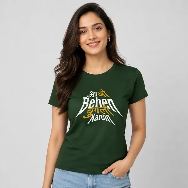 Dark_Green_Cotton_Regular_Fit_Half_Sleeve_T-Shirt_For_Women
