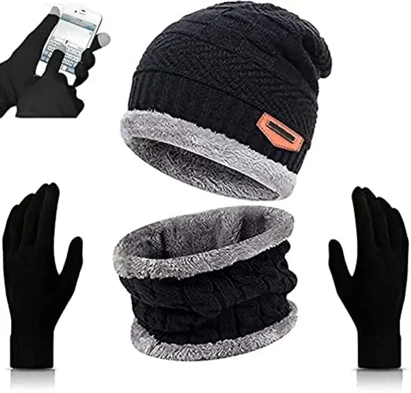 2Vrn_Snow_Proof_Inside_Fur_Wool_Unisex_Beanie_Cap_With_Neck_Warmer_Set_Touch_Screen_Hand_Gloves_Knit_Hat_Thick_Fleece_Lined_Winter_Hat
