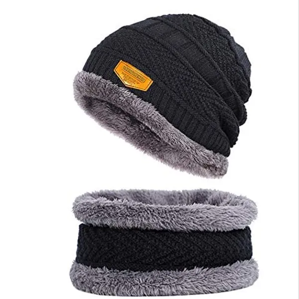 Snow_Proof_Inside_Fur_Wool_Unisex_Beanie_Cap_With_Neck_Warmer_Set_For_Men_Women_Beanie_Cap_Free_Size_Winter_Neck_Set