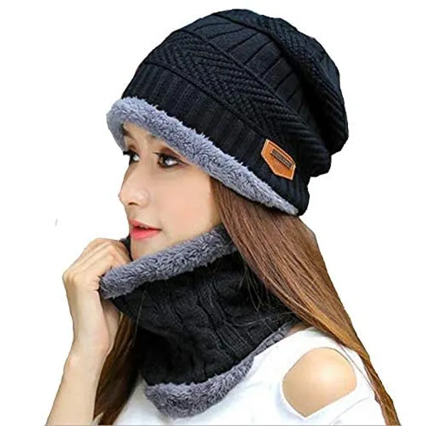 Snow_Proof_Inside_Fur_Wool_Unisex_Beanie_Cap_With_Neck_Warmer_Set_For_Men_Women_Beanie_Cap_Free_Size_Winter_Neck_Set