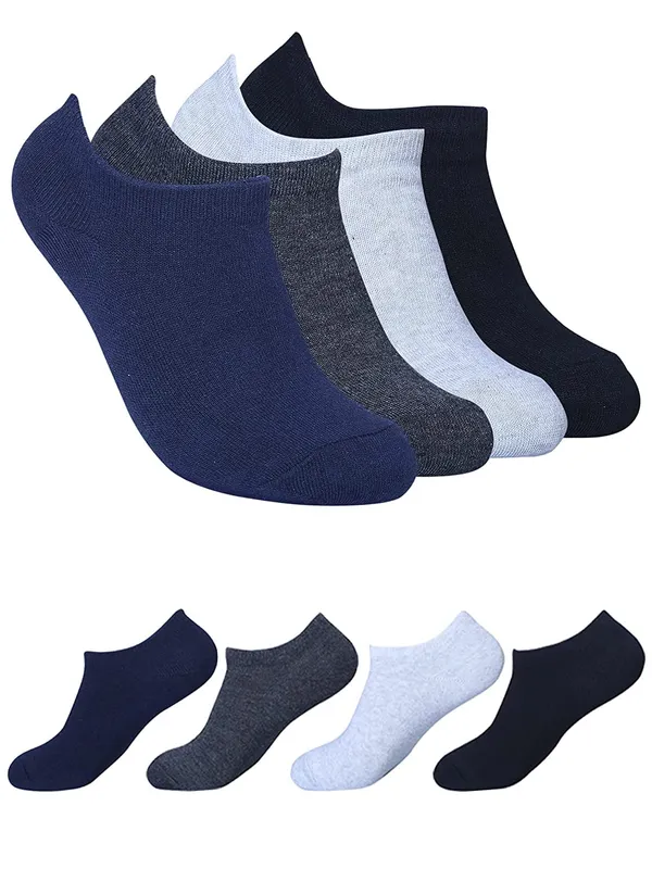 Men's_And_Women's_Solid_Cotton_Low_Cut_Loafer_Socks_Multi_Coloured_Pack_Of_4_Pair_Free_Size_Loafer_Socks_For_Unisex_Black_Blue_Dark_Grey_Light_Grey_Low_Cut_Loafer_Socks