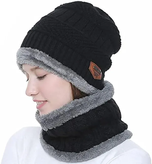 Nv_2_Pairs_Men's_Women's_Snow_Proof_Inside_Fur_Warm_Woolen_Cap_With_Neck_Muffler_Neck_Warmer_Scarf_For_Winter_Free_Size_Unisex_Beanie_Cap_With_Neck_Warmer_Set_Nv