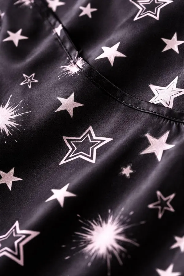 Black_Satin_Star_Print_Cami_Top_Shorts_Nightwear_Set_For_Women