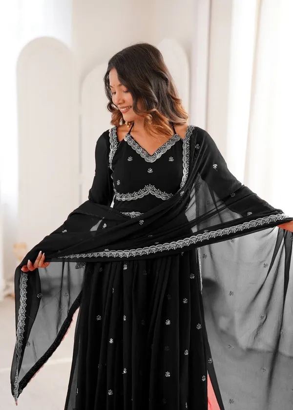 BLACK__Anarkali_flare_kurti_set_