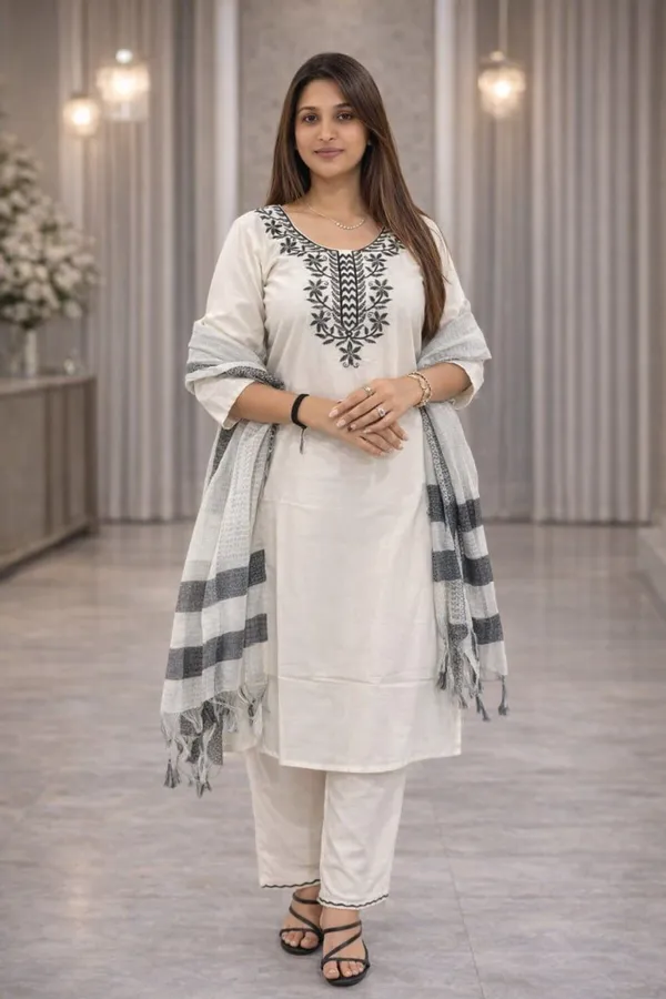 White_And_Black_Cotton_Suit_Set_For_Women
