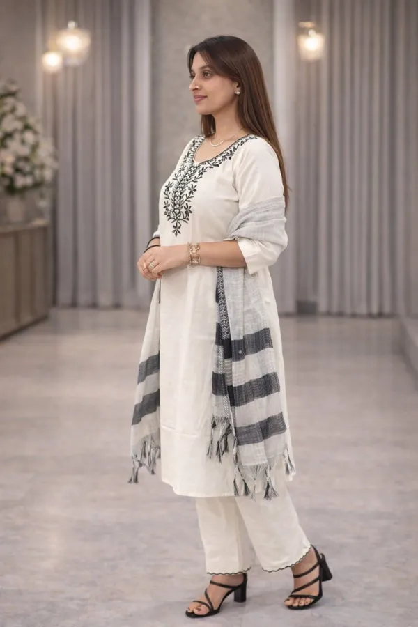 White_And_Black_Cotton_Suit_Set_For_Women