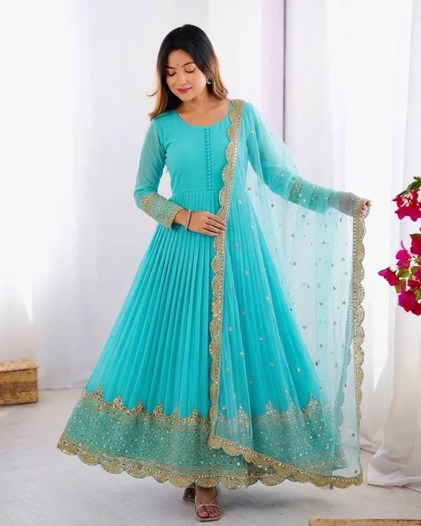 Turquoise_Blue_Anarkali_Suit_With_Golden_Embroidery_And_Dupatta