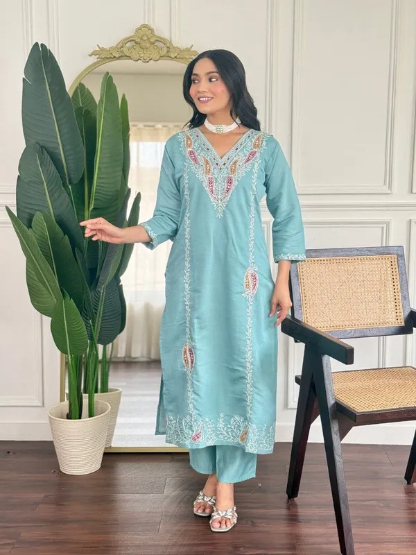 Turquoise_Blue_Pv_Chanderi_Dress_For_Women