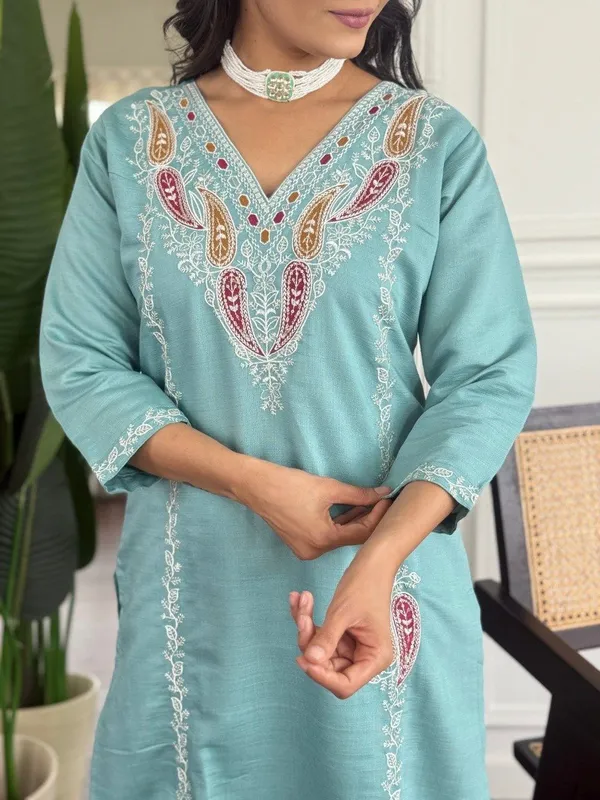 Turquoise_Blue_Pv_Chanderi_Dress_For_Women