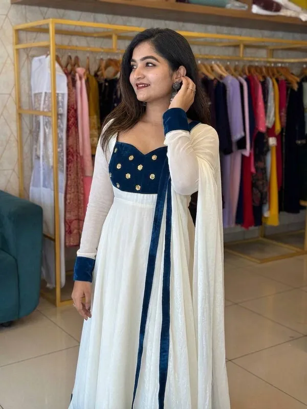 Elegant_White_And_Navy_Blue_Anarkali_Suit_With_Dupatta