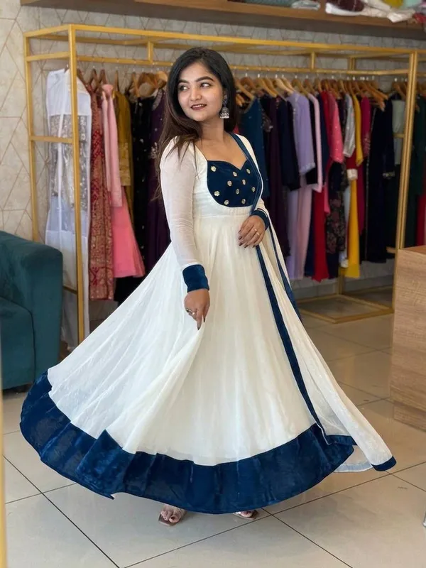 Elegant_White_And_Navy_Blue_Anarkali_Suit_With_Dupatta