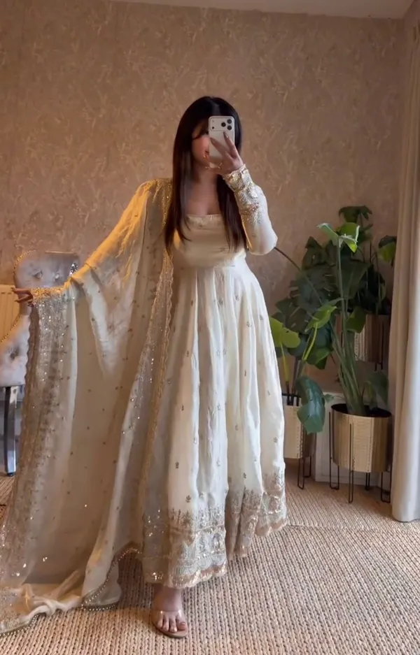 White_Heavy_Crape_Silk_Dress_For_Women