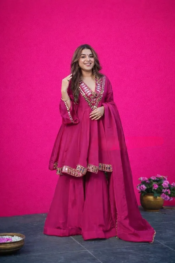 Hot_Pink_Soft_Chinon_Dress_For_Women