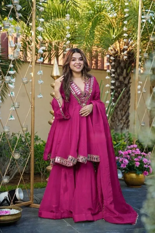 Hot_Pink_Soft_Chinon_Dress_For_Women