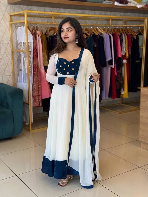 Elegant_White_And_Navy_Blue_Anarkali_Suit_With_Dupatta