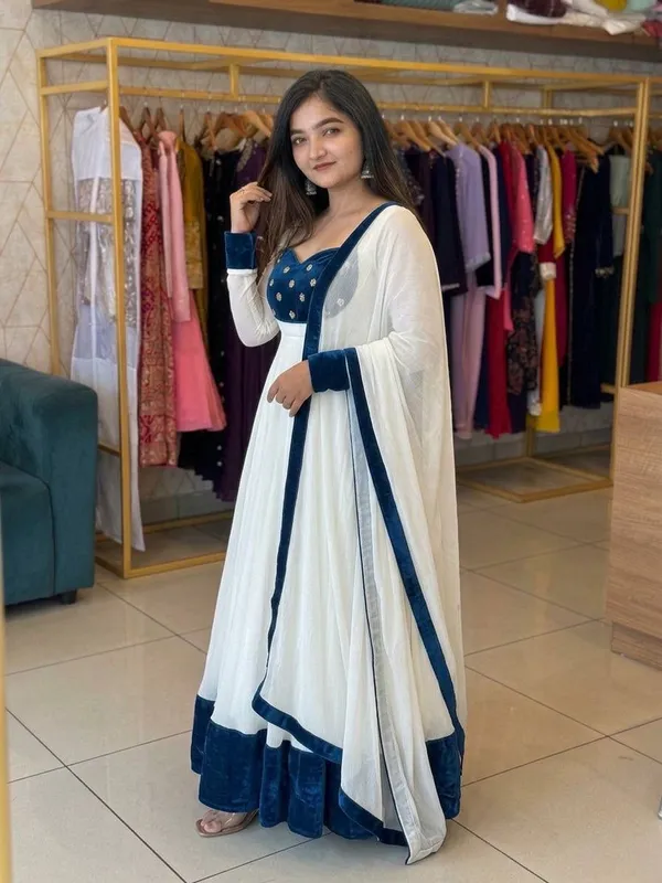 Elegant_White_And_Navy_Blue_Anarkali_Suit_With_Dupatta