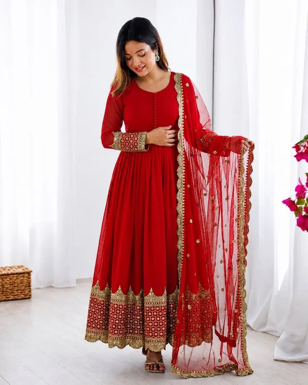 Red_Anarkali_Gown_Set_With_Golden_Embroidery_And_Dupatta