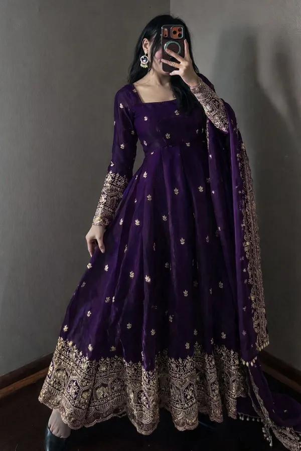 Blue_Heavy_Crape_Silk_Dress_For_Women