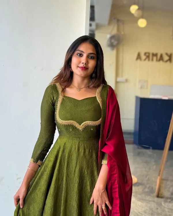 Mehandi_Green_Soft_Chinon_Dress_For_Women