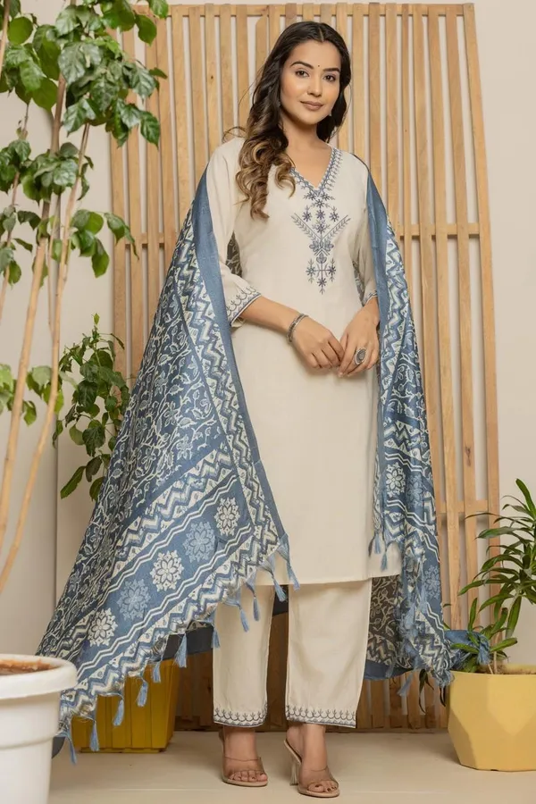 White_With_Duptaa_Khadi_Cotton_Suit_Set_For_Women