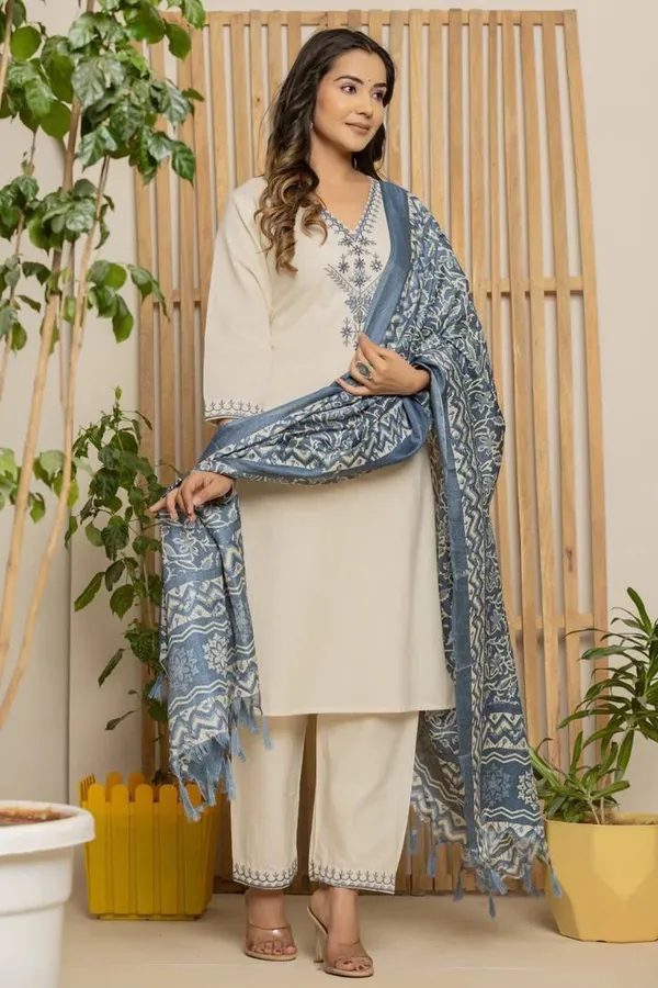 White_With_Duptaa_Khadi_Cotton_Suit_Set_For_Women