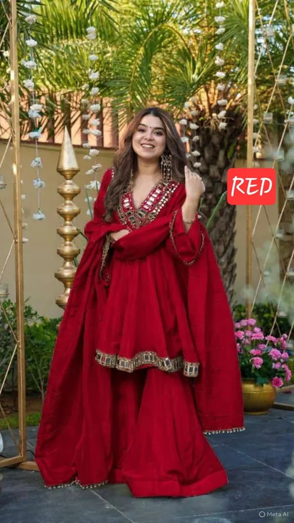 red_chinon_silk_peplum_kurti