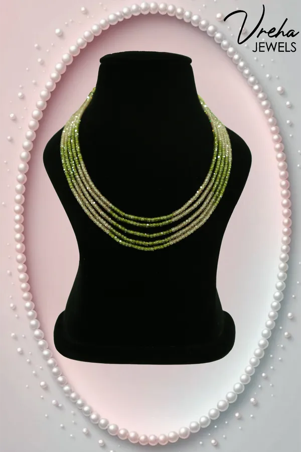 Green_And_Beige_Cubic_Zirconia_Multi_Layer_Necklace_For_Women