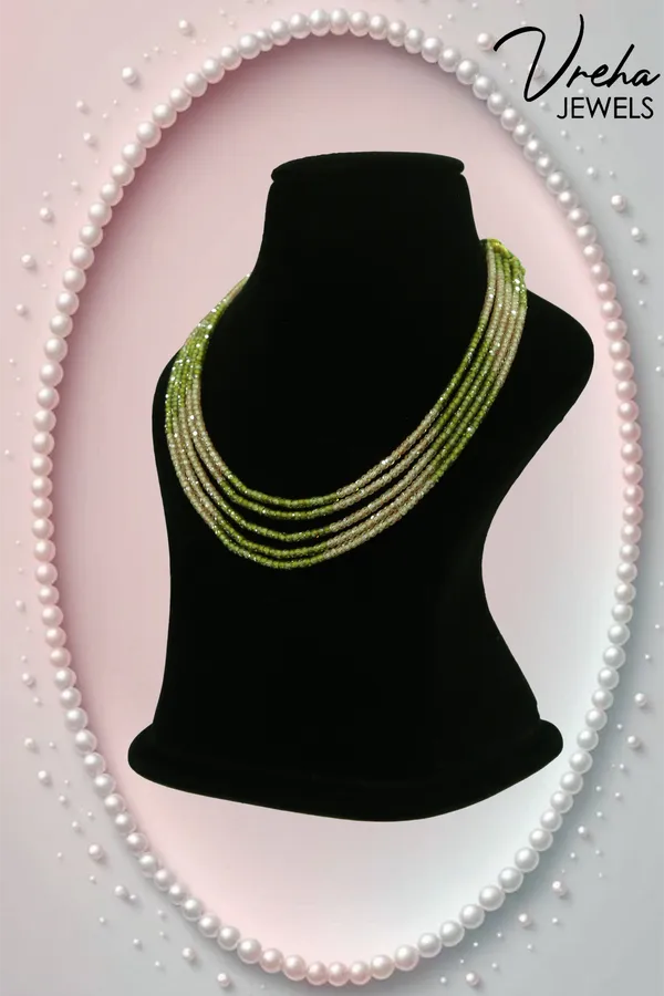 Green_And_Beige_Cubic_Zirconia_Multi_Layer_Necklace_For_Women