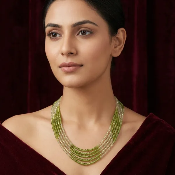 Green_And_Beige_Cubic_Zirconia_Multi_Layer_Necklace_For_Women