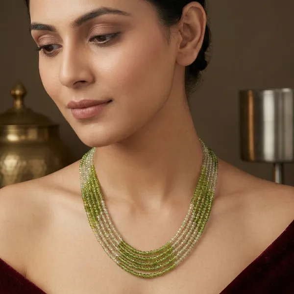 Green_And_Beige_Cubic_Zirconia_Multi_Layer_Necklace_For_Women