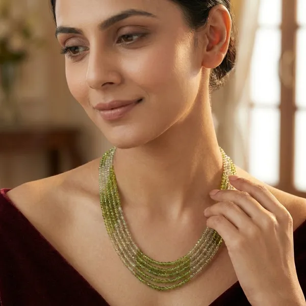 Green_And_Beige_Cubic_Zirconia_Multi_Layer_Necklace_For_Women