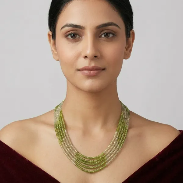 Green_And_Beige_Cubic_Zirconia_Multi_Layer_Necklace_For_Women